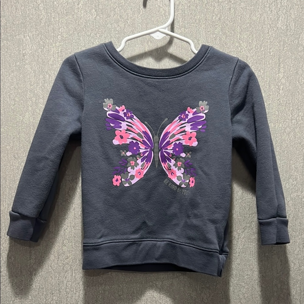 Gray Butterfly Graphic Pullover Sweatshirt